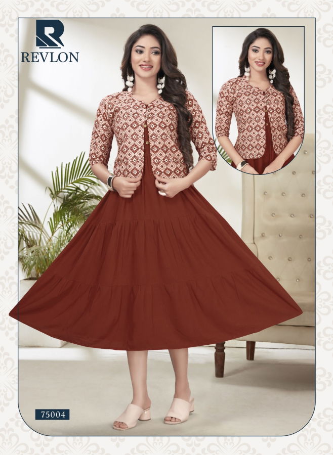 Raashi Revlon Rayon Designer Ethnic Wear Anarkali Kurti Collection